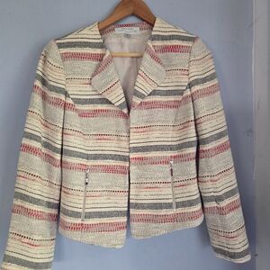Tahari Open Front Blazer Jacket Womens 6 Multicolor Knit Pockets
